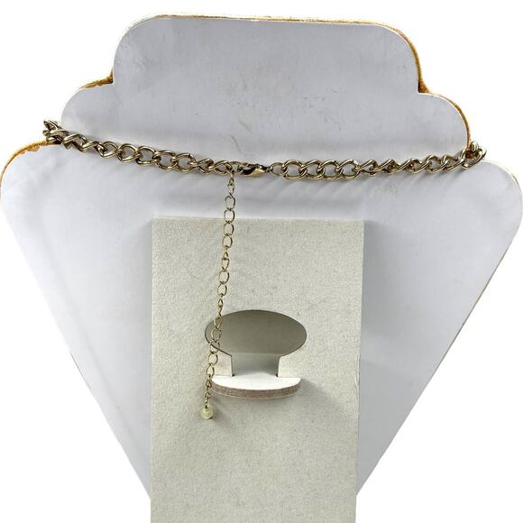 Statement Necklace Faux Stone, Tiger Eye and Rhinestones With Gold Tone Chain - Picture 6 of 9